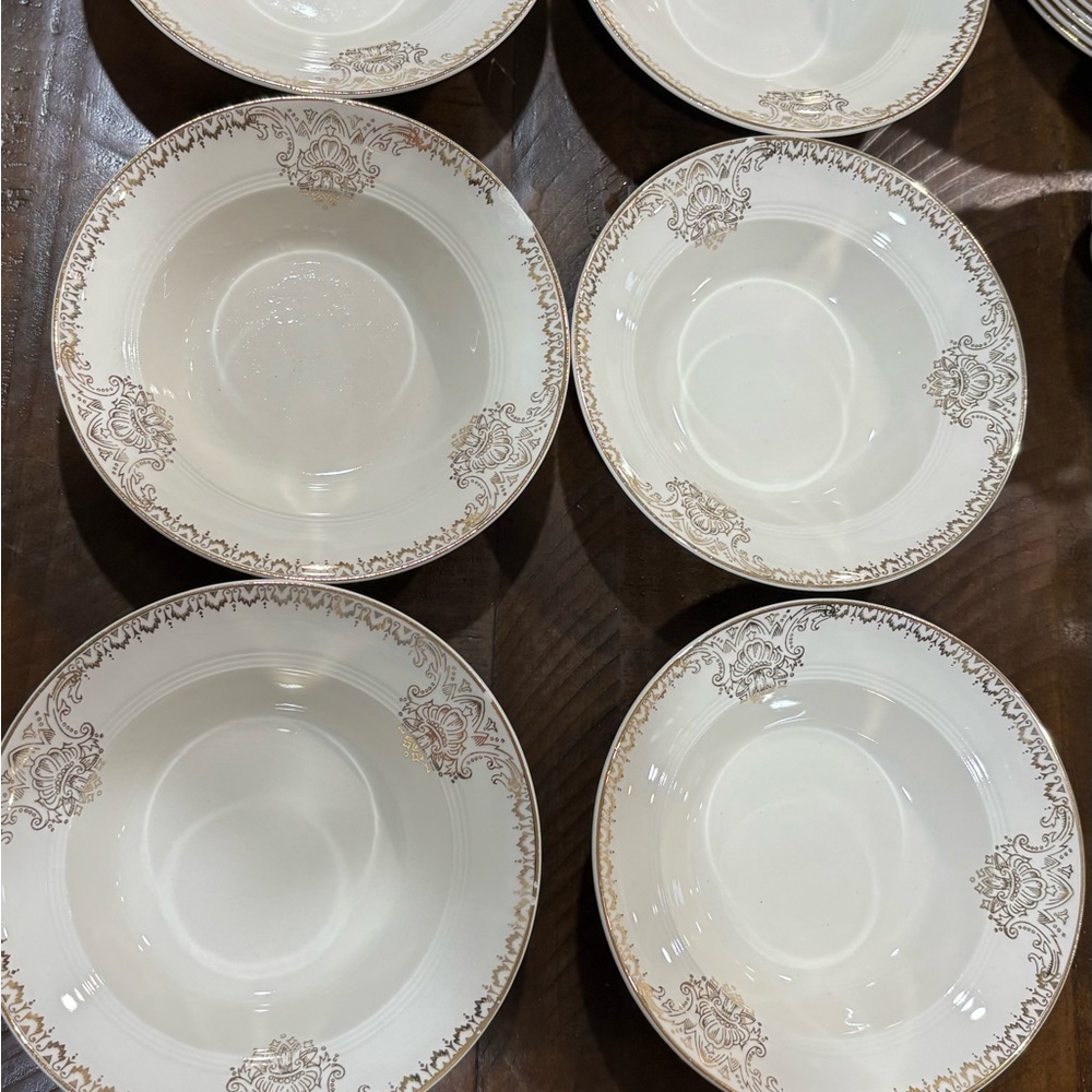 Symphony White Porcelain Bowls with 23k Gold Filigree Trim set of 6